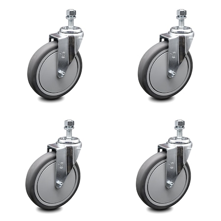 Service Caster 6 Inch Thermoplastic Rubber Wheel Swivel 1/2 Inch Threaded Stem Caster Set SCC SCC-TS20S614-TPRB-121315-4